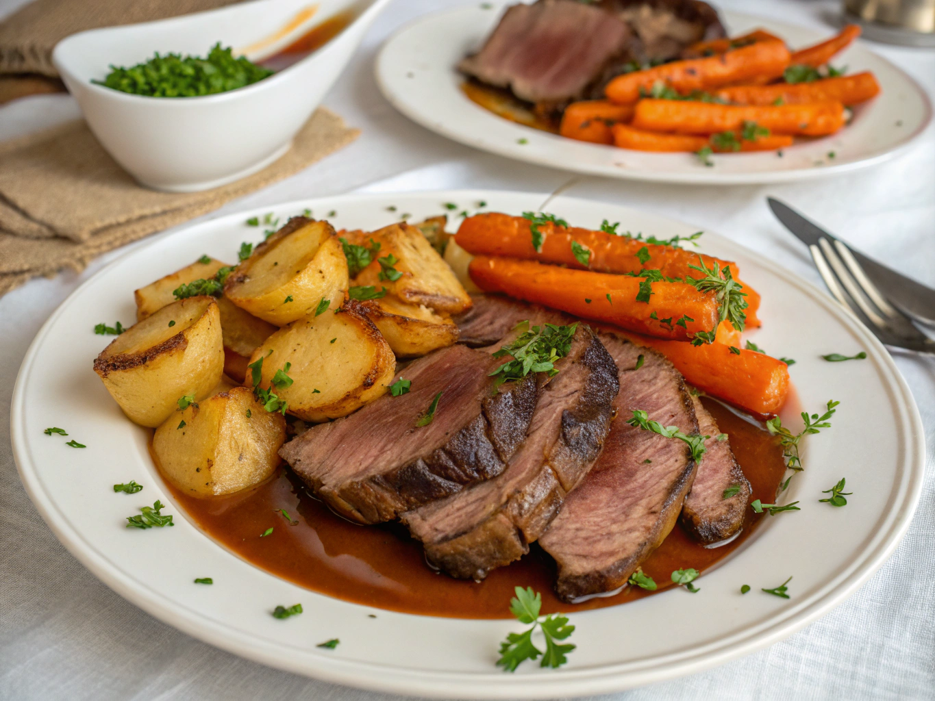 Savory country pot roast on ceramic platter