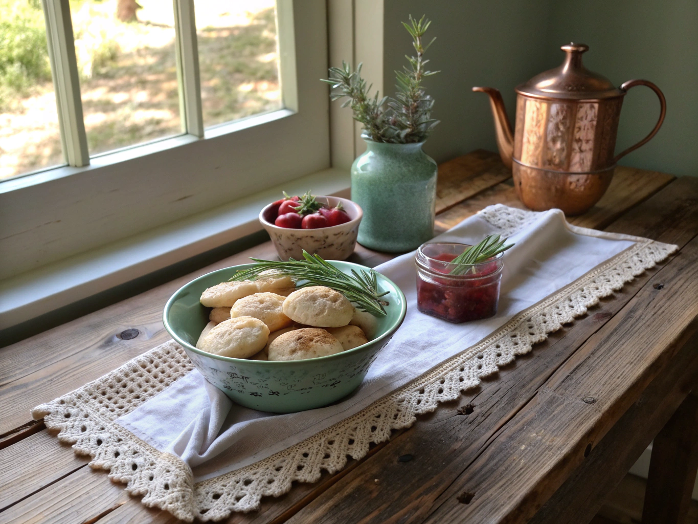 Pie social party table with mini pies and pink checkered napkins