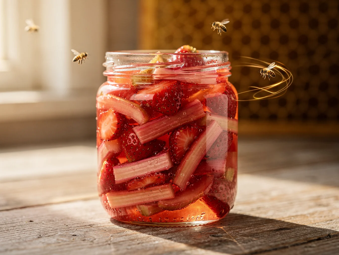 Jars of strawberry rhubarb preserves